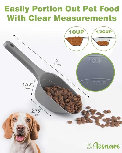 2 PACK Dog Food Scoop,1 Cup Capacity Pet Food Scoop For Dog and Cat (Grey) | Clear Markings for Precise Measuring 1/2 and 1 Cup Lines,Dishwasher Safe,Plastic,Portable and Sturdy - color: Grey