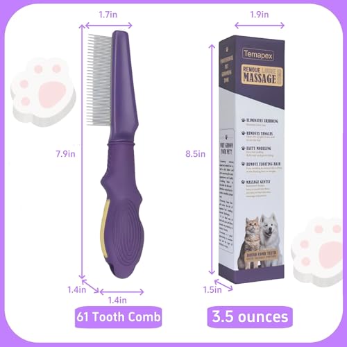 Pet Comb for Dogs & Cats with Long & Short Stainless Steel Metal Teeth For Shedding and Tangles, Non-Slip & Anti-Static Rubber Handle, Safe & Gentle Pet Grooming Comb - size: Pet Grooming Comb