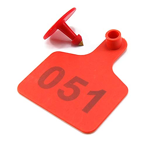 50pcs Farm Animal Ear Tags Numbered 001-050 Livestock Identification for Cattle Cows Hogs Pigs Sheep Goats (50, Large-Red) - color: Large-red