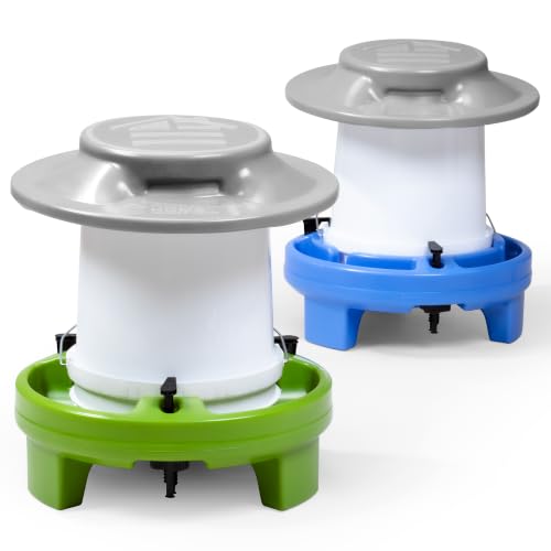 American Home Self-Filling Farmstead Chicken Drinker, Waterer, Feeder Automatic Chicken Coop Water and Feed Dispensers, 5 Gallon Capacity (Bucket Not Included), Weather-Resistant Design - size: Bundle
