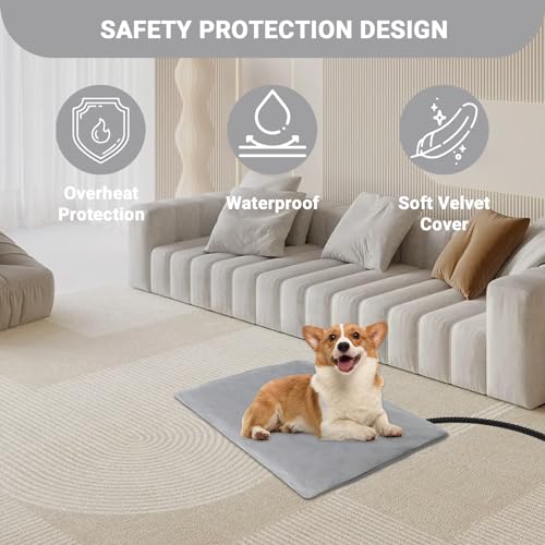 Pet Heating Pad for Cats Dogs with Temp Adjustable & Auto Power-Off | heated dog bed indoor outdoor for dog house keep warm - size: 20" x 26"