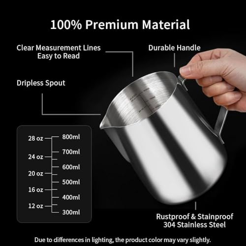 watchget 32oz Milk Frothing Pitcher Stainless Steel Espresso Steaming Jug | Clear Internal Scale, Milk Coffee Cappuccino Latte Art Barista Steam Pitchers,Barista Coffee Bar Accessories, 900ml, Silver - color: Silver, size: 30.4 Ounces