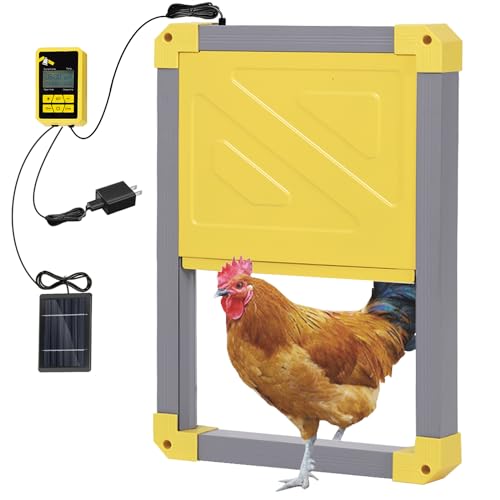 GUTINNEEN Automatic Chicken Coop Door Solar Powered Auto Chicken Door Opener for Chicken House Duck Run (Grey) - color: Grey & Yellow Door