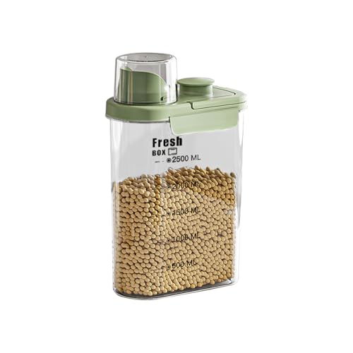 Airtight Rice Storage Container,with Pour Spout & Measuring Cup, BPA-Free - Transparent Dry Food Canister for Cereal, Flour, Pet Food, Oatmeal, Pantry Storage (Light Grass Green, 2800ml) - color: Light Grass Green, size: 2800ml