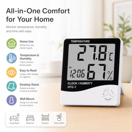 Digital Hygrometer & Thermometer – Indoor Temperature and Humidity Monitor, Mini Room Sensor for Home