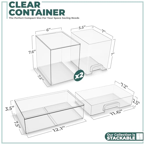 Sorbus Clear Stackable Storage Drawers (3 Pack, 7.6'' Tall and 12.1'' Wide) | Acrylic containers with pull-out bins keep cosmetics, brushes and daily items sorted on bathroom counters or in cabinets. - size: 3 Pack, 7.6’’ Tall and 12.1’’ Wide