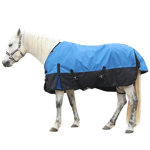 1200D Horse Blanket, 0g No-Fill Waterproof Turnout Rain Sheet | 1200D Ripstop Outer, Waterproof Breathable Shell, Anti-Rub Lining, 0g No-Fill, Keep Dry in Mud & Wet Weather, Large Tail Flap - color: Blue Black, size: 72"