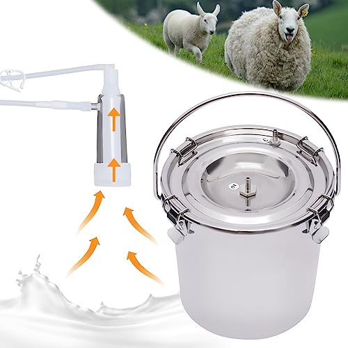 5L Dual Head Sheep Goat Cow Milking Machine Vacuum Impulse 304 Steel Pump Milker Electric Automatic Cow Milker Machine with Milk Tube Brush for Sheep Goat/Cow