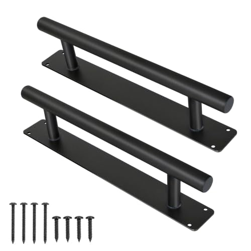 12 Inch Black Exterior Sliding Barn Door Handles, Gate Pull Handles | Pack of 2, Heavy Duty Metal, Indoor & Outdoor, Farmhouse Garage Fence Sheds Cabinet Closet Drawer Door Pulls, 2 Size Screws - style: Round