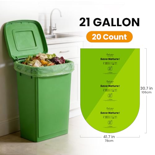 GreFusion Compostable Trash Bags 21 gallon,20 Count,Extra Thick 1.28 Mills,Fits13-25 gallon trash can, Extra Strong and thick,Compostable Lawn & Leaf Yard Waste bags,ASTM D6400,Bpi Certified - color: 21G-20Count