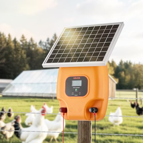 VEVOR Solar Fence Charger, 0.6J 8 kV Solar Powered Fence Charger, Electric Fence Energizer Kit, Keep Out Predators, 4-5 Days Runtime, for Livestock, Poultry, Garden Protection - size: 0.6J