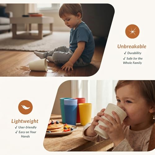 Homienly Drinking Glasses Wheat Straw cups,Unbreakable Alternative to 12oz Plastic Cups,Stackable and Lightweight Cups for Juice,Iced coffee-Colorful - color: Grain, size: 12 Ounces
