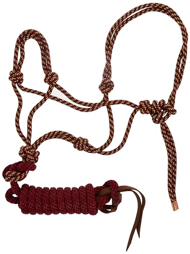 Weaver Leather Diamond Braid Rope Halter and Lead Sangria/Gold, Average Horse