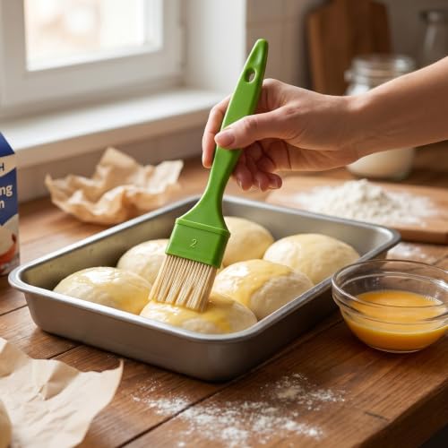 4pcs Natural Bristle Basting Brush 1/2/3/4 Inch Pastry Brush for Baking Bristle Basting Brushes for Cooking BBQ Brushes for Butter Oil Egg and Sauce Turkey Marinade with Hang Hole Design Green