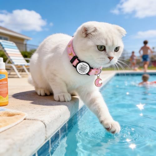 2PCS Breakaway Cat Collars with QR Code Bell Moons Stars Cute Kitty Adjustable Safe Kitten Collars with Pendant Glow in The Dark. Smart ID tag.Real-time scan alerts (Purple&Pink) - color: Star & Moons - Purple & Pink