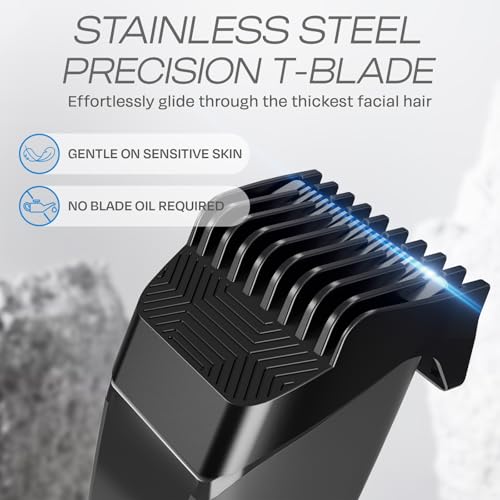 HUMMINGBIRD MK14 BeardMaster – Premium Beard Trimmer for Men, Precision Dial, Adjustable 20 Length Settings, Stainless Steel T-Blade, Cordless USB-C Rechargeable, Waterproof, LED Display, Travel Case