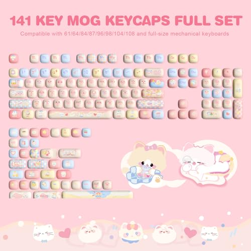 YUNZII Pink Ice Cream MOG Profile Dye-Sub PBT Keycaps Set (Pink Kitten) | 138 Keys, Dye Sub PBT Keycap Set, for Mechanical Gaming Keyboards Compatible with 60%/65%/75%/TKL/96%/100% Layouts