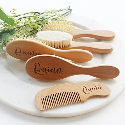 Baby Hair Brush | Personalized Baby Gifts | Brush | Wooden Brush Set | Perfect For Cradle Cap | Natural Goat Hair | 3 Piece Set