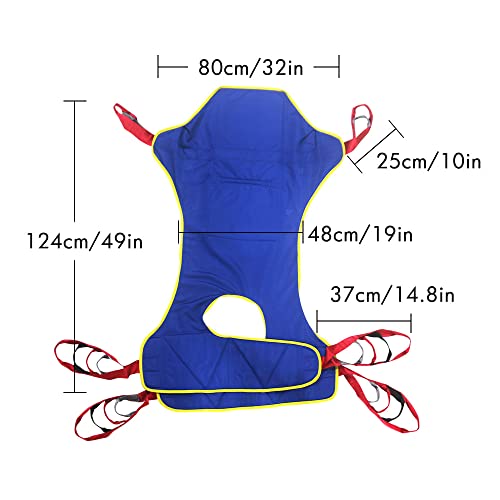 Full Body Patient Lift Sling, Head and Back Support, Toileting Transfer Slings, Split Legs with Commode Opening, 5 Handles, 6 Straps, Lifting Sling Medium Compatible with Various of Lifts - size: Medium
