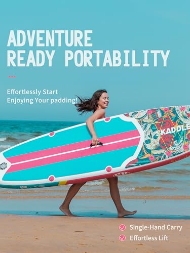 10’6’’ Inflatable Stand Up Paddle Board (SUP) for Adults and Youth with Non-Slip Deck – Complete Accessories Kit, for Fishing, Yoga, Fitness & Family Fun - color: Pink Bones