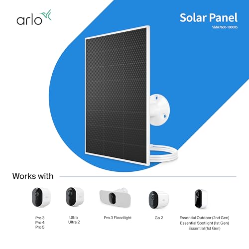 Arlo Solar Panel Charger (White), Arlo Certified Accessory, Weather Resistant, Easy Install (2025 Released), Works with: Essential Series, Go 2, Pro 3/4/5S/6/6 XL, Ultra Series, Wireless Floodlights - color: White