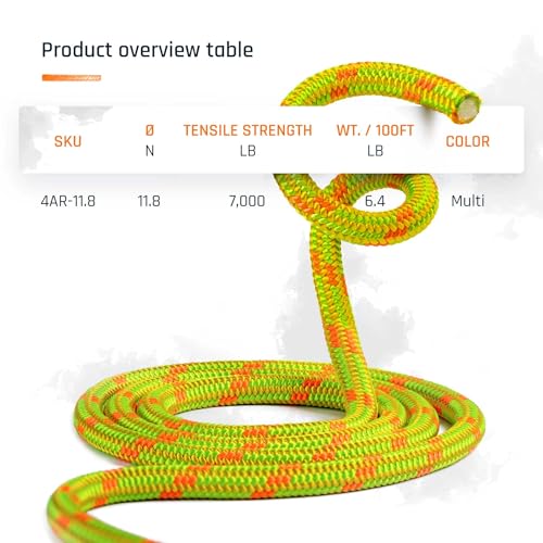 Pelican Rope 24-Strand 11.8 mm Arborist-Pro™ Rope – High Tensile Strength – Lightweight – Made in USA - color: Yellow, size: 200 ft
