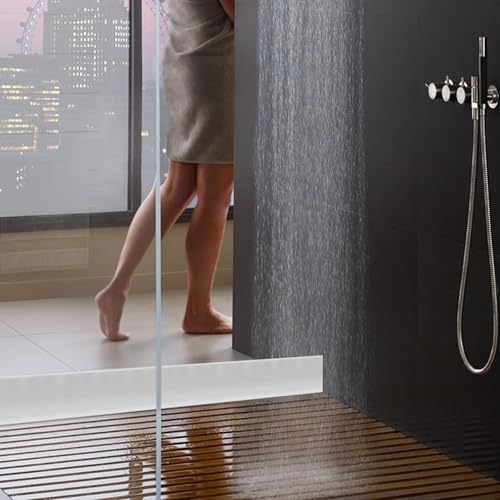 4'' High Shower Threshold Water Dam, 79" Long Collapsible Shower Water Splash Guard, Self-adhesive Shower Barrier - style: 79 inch