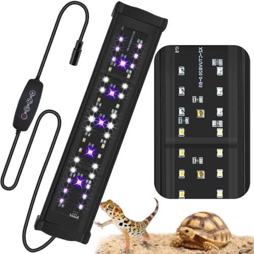 LED UVB Reptile Light with Timer & Dimmer, Adjustable 10.0-20.0 UVA UVB Fixture, Full Spectrum Sunlamp for Bearded Dragons, Turtles, Snakes, Desert & Tropical Habitats, 11-Inch - size: 11 Inch