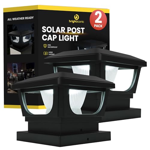 Brighticonic Solar Post Cap Lights Outdoor for 4x4, 3x3 – Auto On/Off Post Lights Solar Powered - Easy Install, IP65 Waterproof Deck & Fence Lights – Long Lasting Battery – 120 Lumen, WarmWhite - 2pck - color: BLK - WARMWHT-2