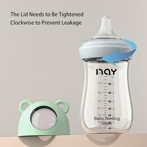 yanyoyo Natural Glass Baby Bottle for Breastfeeding Babies, 8oz Anti-Colic Baby Bottle with Natural Response Nipple(M), Clear, Wide Neck, 2 Pack, 3 Months+ - color: Green, size: 8 Ounce (Pack of 2)