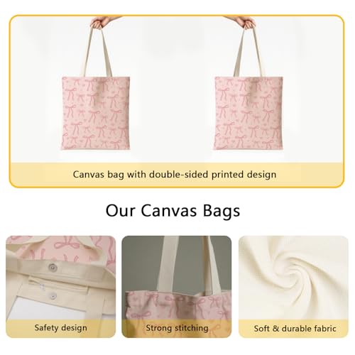 Aesthetic Canvas Tote Bag for Women - with Magnetic Snap Closure & Zipper Inner Pocket Reusable Totes Bag - color: Bow1