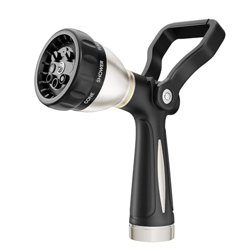 FANHAO Fireman Style Water Hose Nozzle Heavy Duty Metal, 8 Spray Patterns | Large Lever Control, Non-Slip Ergonomic Grip, High Pressure, Rustproof Leakproof Garden Hose Sprayer for Garden, Car & Pet - color: Black