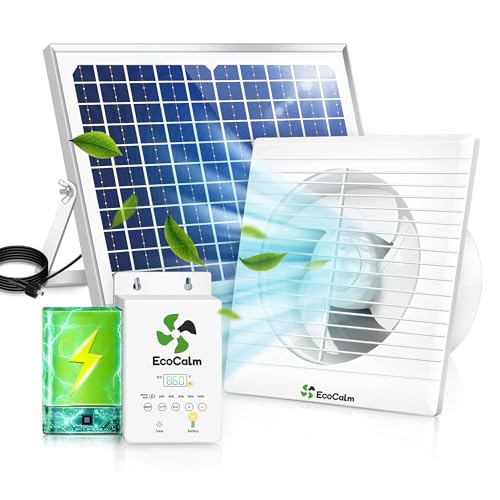 Solar Fan 8" with Adjustable Thermostat and Battery for Greenhouse | Solar Powered Exhaust Fans, Adjustable Temp Control, 25W Bifacial Panel, for Outdoor, shed, Chicken coop, Anti-backflow - size: 8 Inch