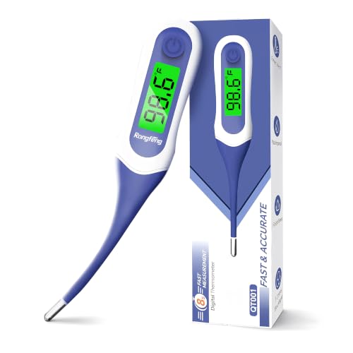 Digital Thermometer for Adults, Kids & Babies, 8-Second Fast Reading Oral Thermometer with Fever Alarm, Waterproof Baby Thermometer for Oral Rectal Underarm, 3-Color Backlit LCD,Storage Case Included - color: Blue