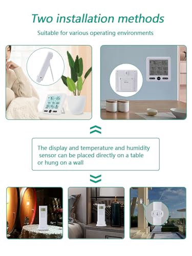 Timloon Indoor Outdoor Digital Thermometer Hygrometer with 3 Wireless Sensors, 4.7 Inch Display Temperature Humidity Monitor with 330FT Range Remote Sensor, Backlight, Time for Home, Office, School
