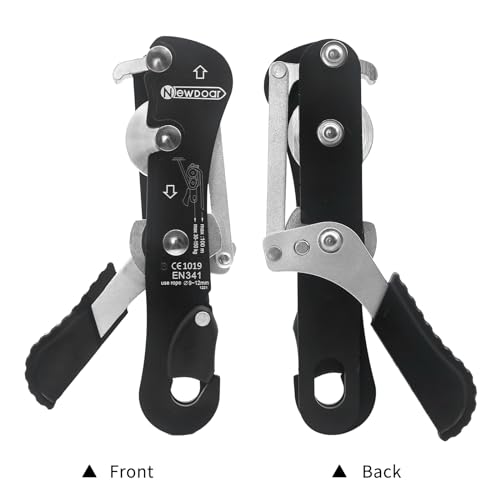 NewDoar Climbing Stop Descender Rappelling Belay for Ropes 10-12mm The Novices for Rescue & Arborist CE Certification - color: Black