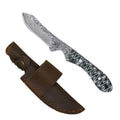 WHISKEY BENT HAT CO. Sendero Caper 440 Stainless Steel Fixed Blade Knife w/Leather Sheath (Brown Fang - Damascus Blade) - color: Brown Fang - Damascus Blade