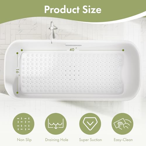 AmazerBath Shower Mat Non Slip 40 x 16 Inches, Shower Stall Mats with Suction Cups and Drain Holes, Non Slip Bath Mat for Tub for Elderly & Kids, White - color: White, size: 40" x 16" (Rectangular)