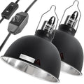 8.5 Inch Reptile Light Fixture with Dimming/Separate Switches, 2 Packs Deep Dome Lamp Cap Reflector Cover, UVB Light Heat Lamp Fixture for Reptile Glass Terrariums, Max 150W Black