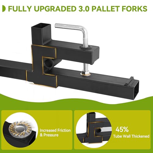 AUTOSAVER88 43" 2000lbs Clamp on Pallet Forks for Skid Steer Tractor Bucket | Adjustable Stabilizer Bar From 18" to 34", Heavy Duty Steel, Quick Attach Design, 45% Thicker Upgraded Wall - size: 43 Inch 2000LBS w/bar
