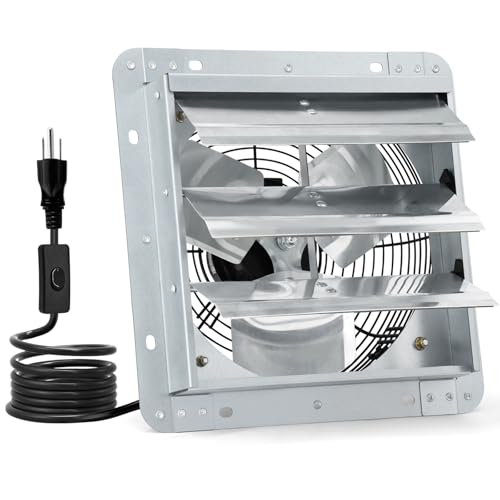 Criditpid 10 Inch Shutter Exhaust Fan 820 CFM, Wall Mounted Exhaust Fan with ON/OFF Power Cord for Greenhouse, Chicken Coop, Attic, Shed, Garage, Warehouses Ventilation, Low Noise louvered Vent Fan.