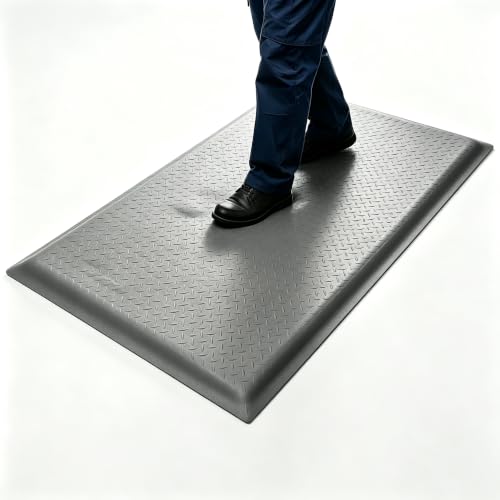Anti Fatigue Mat 3x7 Ft 15/16" Thick Soft Sponge Ergonomic Mat | Full Day Floor Support Mat Reinforced Diamond Stud Dependable Standing Mat Foundry Forge Casting Mold Injection Molding Gray - size: 84"L x 36.2"W x 0.9"Th