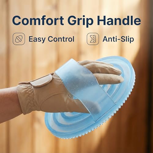 Horse Brush Blue Oval Rubber Grooming Tool With Flexible Nubs For Coat Shed Dirt Removal Comfortable Hand Grip Easy Rinse Use At Stable Barn Or Trailer - color: Blue