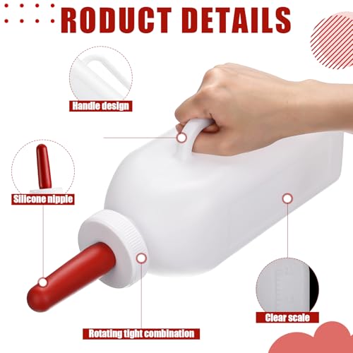 3 Sets Calf Feeding Bottle with Nipples,2 Quart | Replacement Silicone Nipples, Calf Bottles with Handles, Durable Milk Feeding Bottle for Calves, Nursing Supply for Livestock - size: 1 Count (Pack of 3)