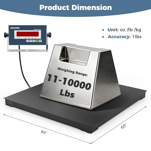 60"x60" Heavy-Duty Industrial Floor Scale, 10000lb x 1lb, Black | Professional Pallet Scale with Digital Indicator, Carbon Steel Weighing Scale for Wareshouse, Shipping and Industrial - size: 60"x60"-10000LB