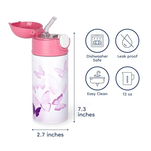 3dRose Sweet Goat Enthusiast 12oz Kids Green Bottle – Cute goat with a friendly gaze on a white background – Farm Visit, School Lunch - color: Green