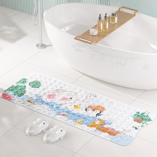AmazerBath Baby Bath Mat Non Slip, Cartoon Kids Bath Mat for Tub 40 x 16 Inches Full Size, Non Slip Bathtub Mat with Suction Cups and Drain Holes, Shower Stall Mats - Elephant - color: Elephant, size: 40" x 16" (Rectangular)