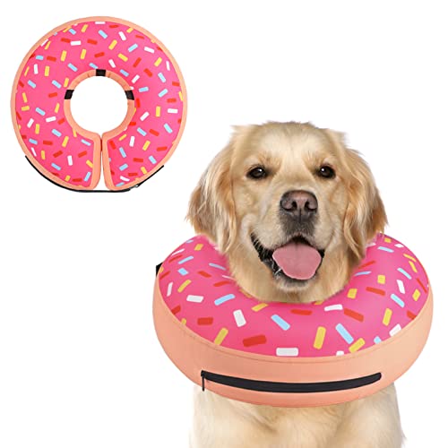 Supet Inflatable Dog Cone Collar Alternative After Surgery, Dog Neck Donut Collar Recovery E Collar for Neuter, Soft Pet Cone for Small Medium Large Dogs - color: Donut Pink, size: XL(Neck 14"-18")