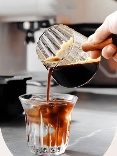 TIWPAJS 2-Pack Espresso Cups 6OZ, Espresso Accessories, Expresso Shots Cup, Espresso Shot Glass with V-Shaped Mouth, Ribbed Milk Frothing Pitcher, Glass Measuring Cup