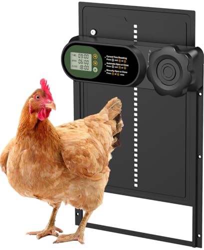 Automatic Chicken Coop Door Opener, Battery Powered & Anti-Pinch Sensor | Aluminum Alloy Door, Large LCD Display, Smart Timer, Waterproof, Auto Open/Close for Hens, Ducks, Geese Poultry